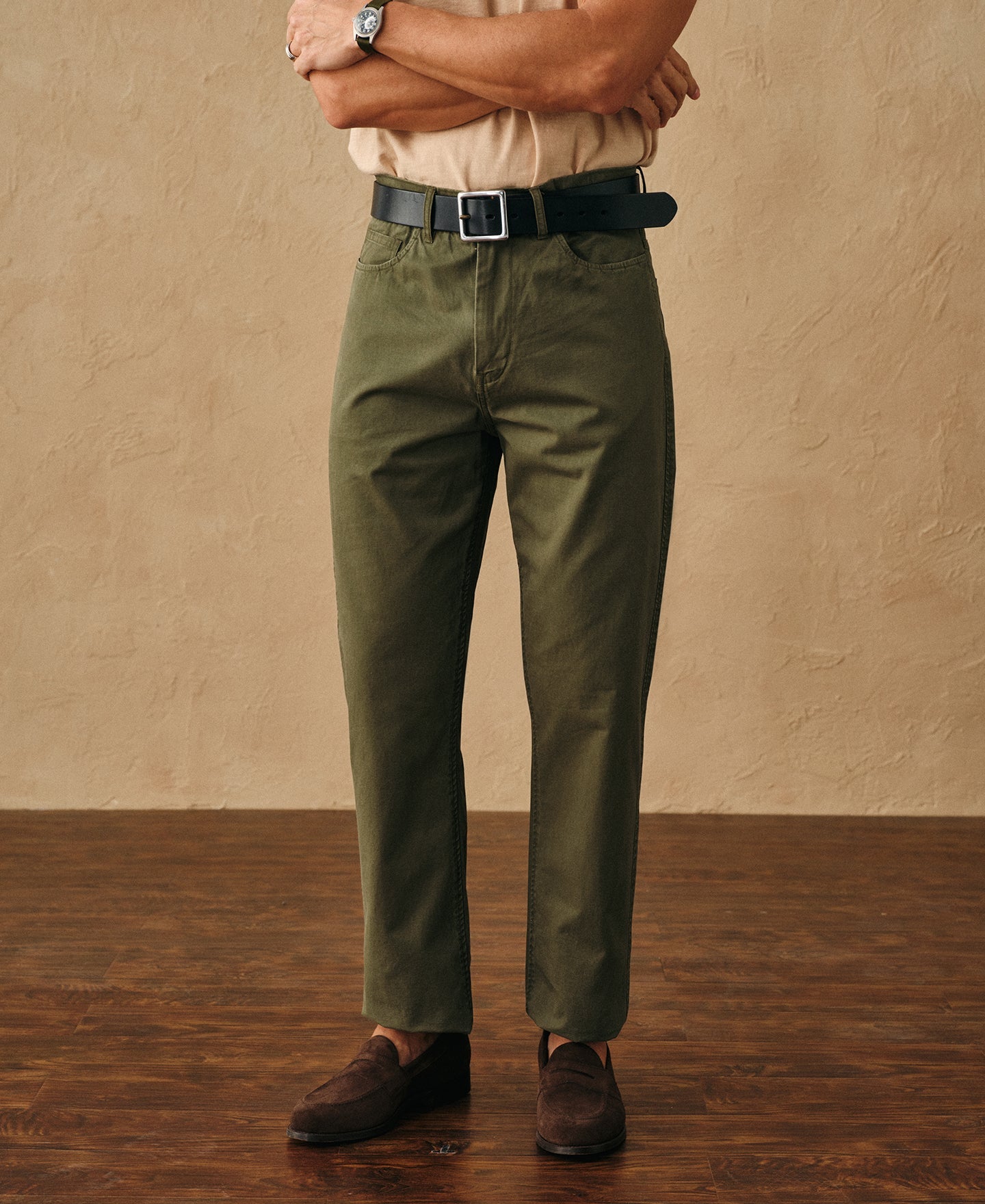 Vintage Washed Tapered 5-Pocket Pants - Olive