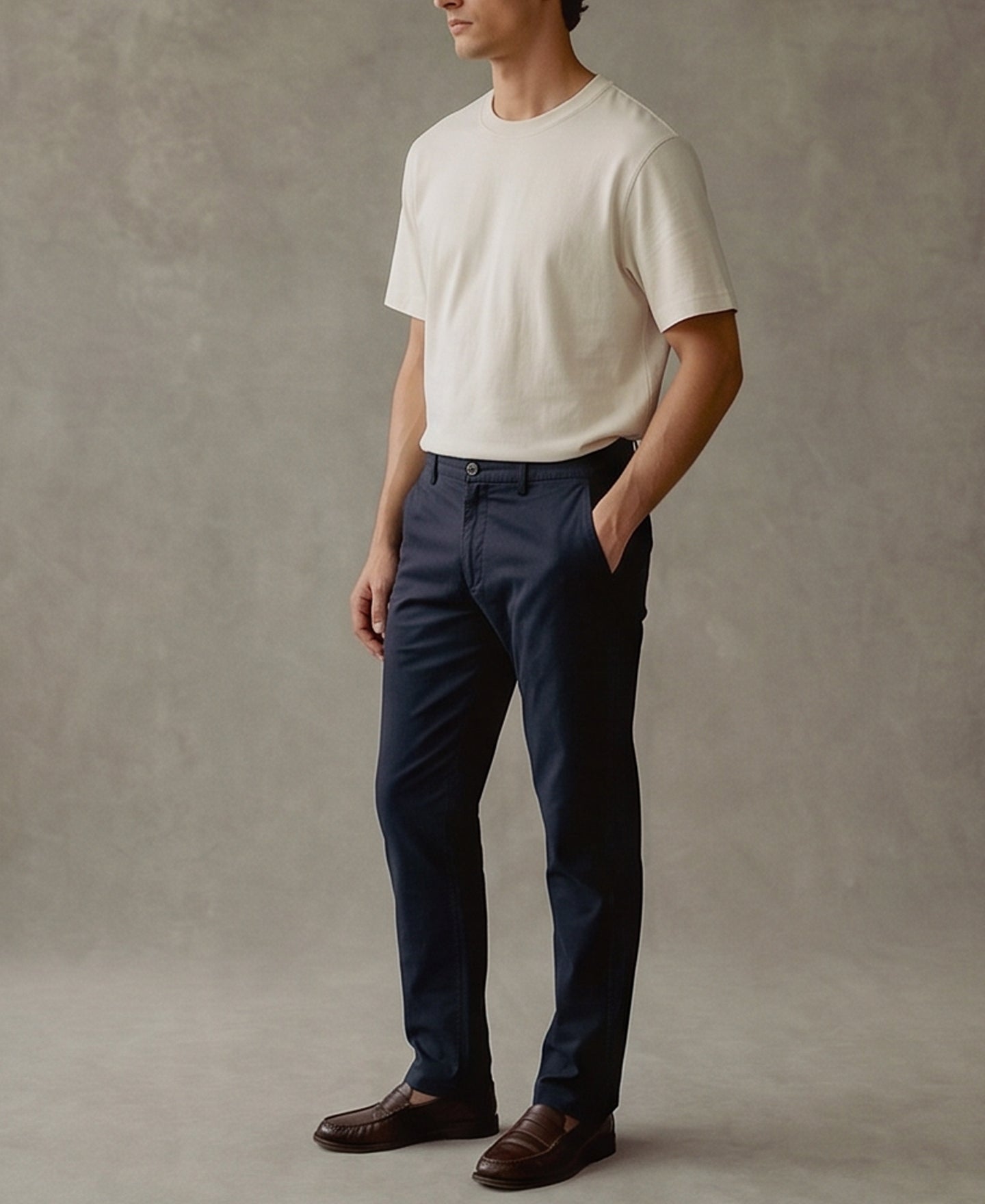 Cotton-Blend Slim Tapered Trousers - Navy