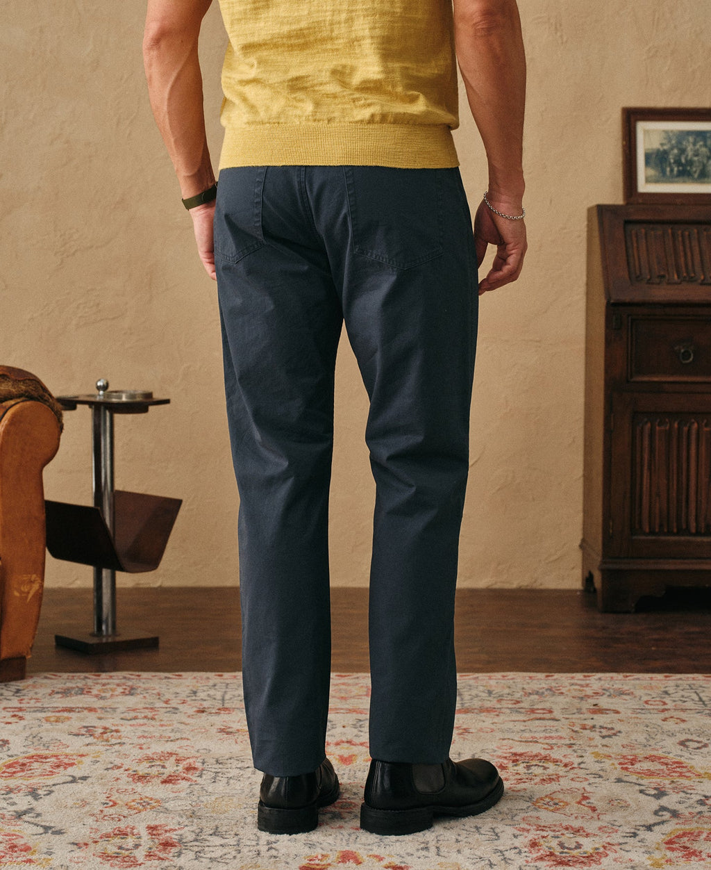 Vintage Washed Tapered 5-Pocket Pants - Navy