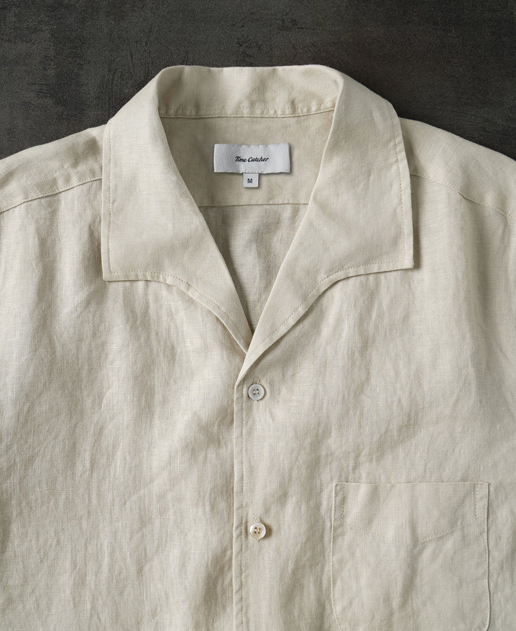 1950s Italian Collar Linen Short Sleeve Shirt - Beige