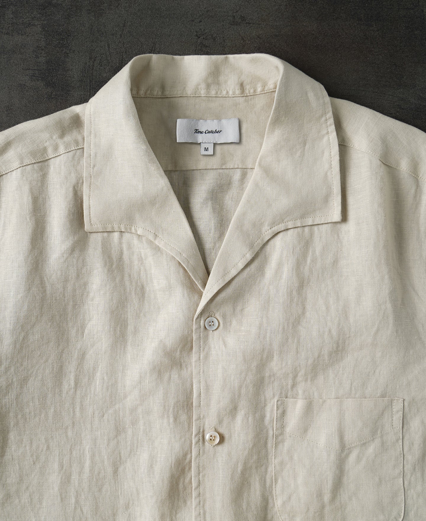 1950s Italian Collar Linen Short Sleeve Shirt - Beige