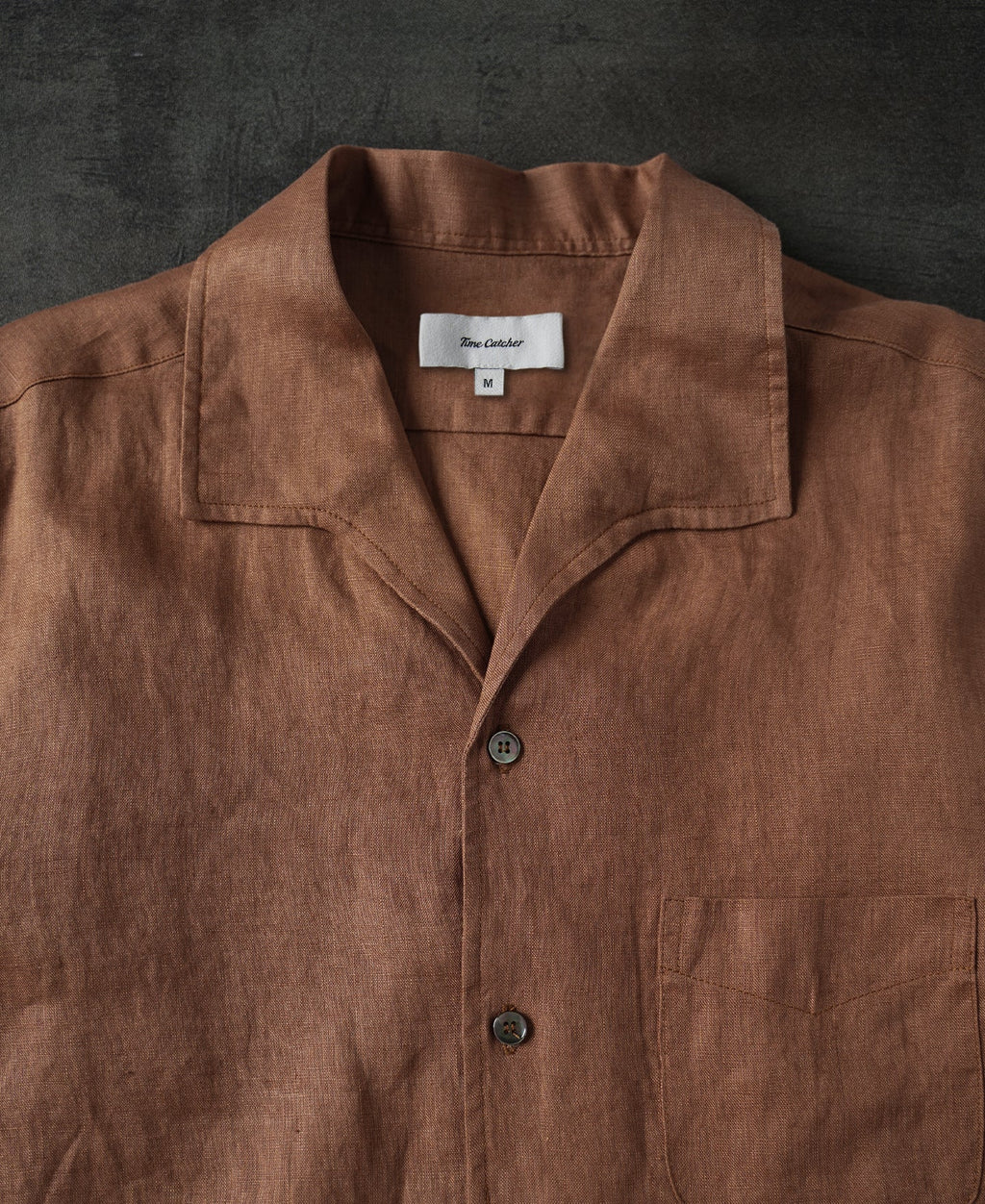 1950s Italian Collar Linen Short Sleeve Shirt - Brown