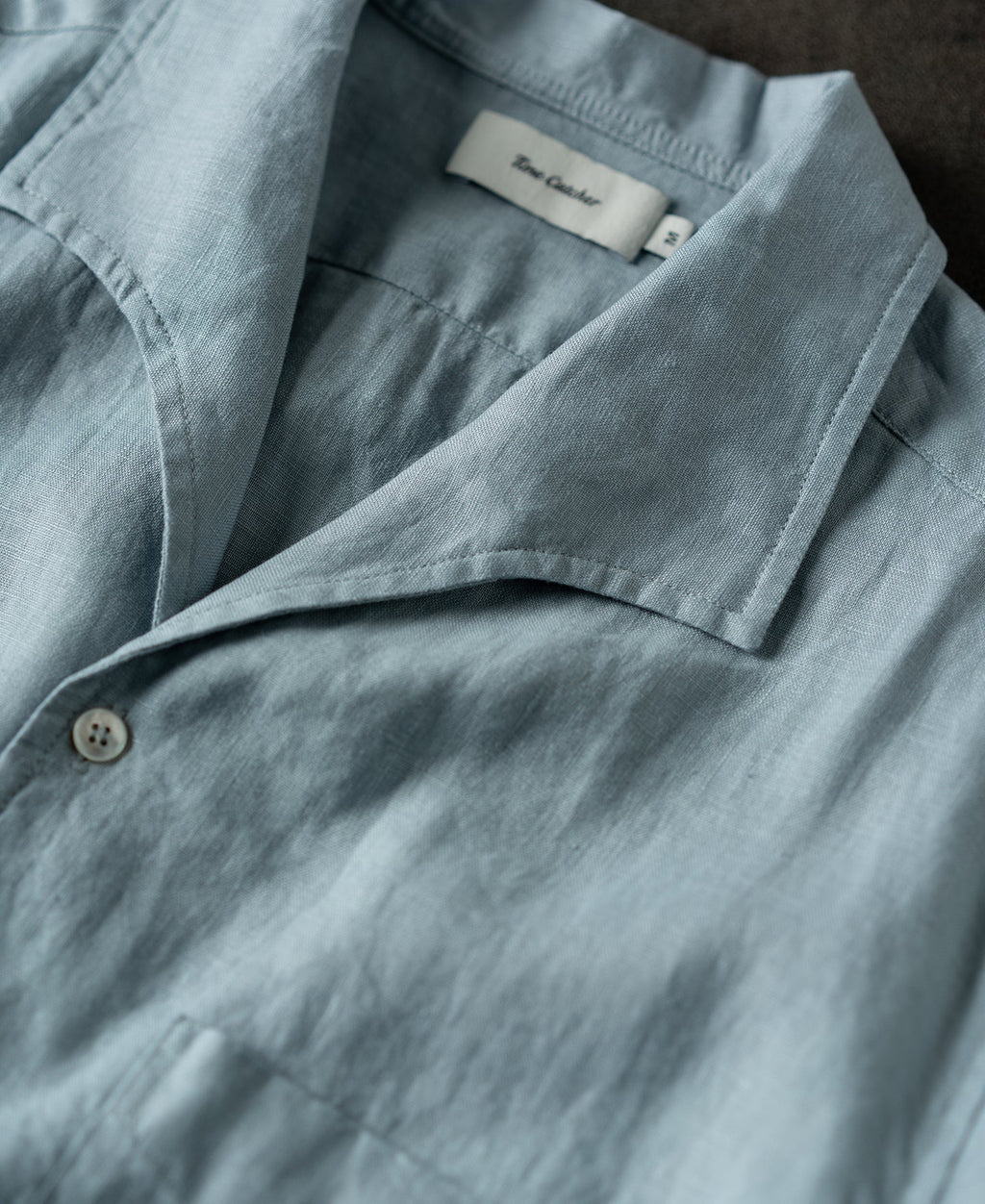 1950s Italian Collar Linen Short Sleeve Shirt - Light Blue