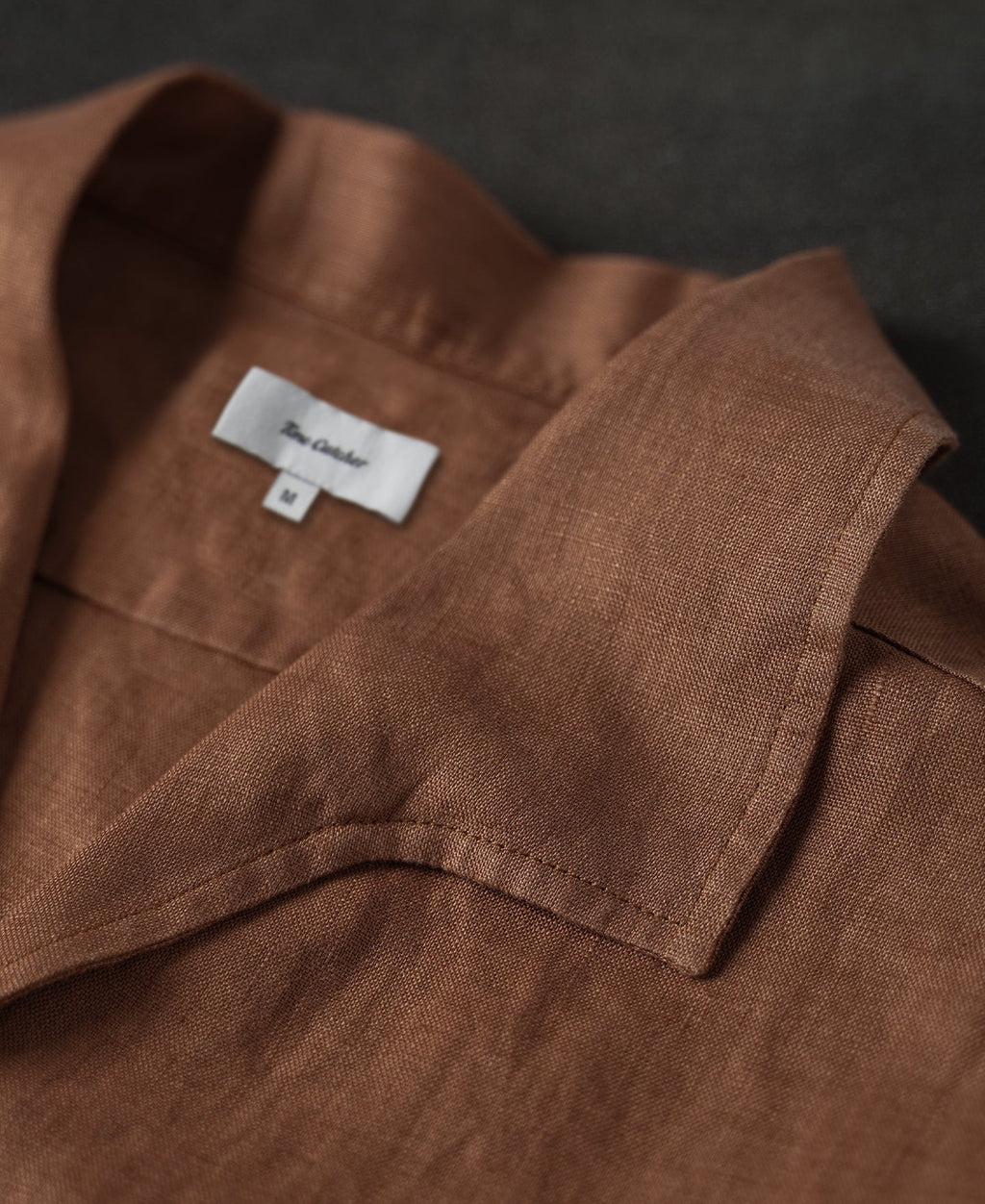 1950s Italian Collar Linen Short Sleeve Shirt - Brown