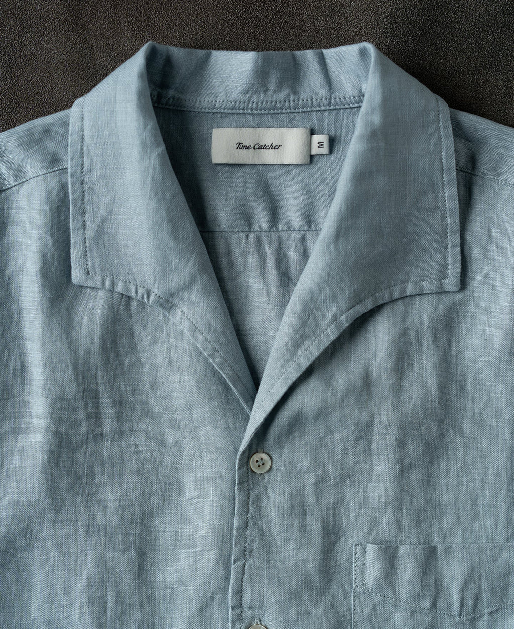 1950s Italian Collar Linen Short Sleeve Shirt - Light Blue