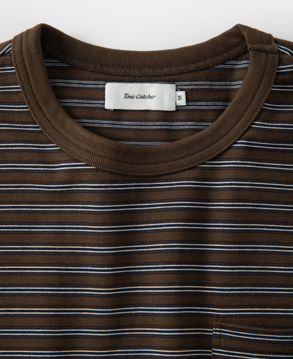 Heavyweight Cotton Striped Pocket T-Shirt - Coffee