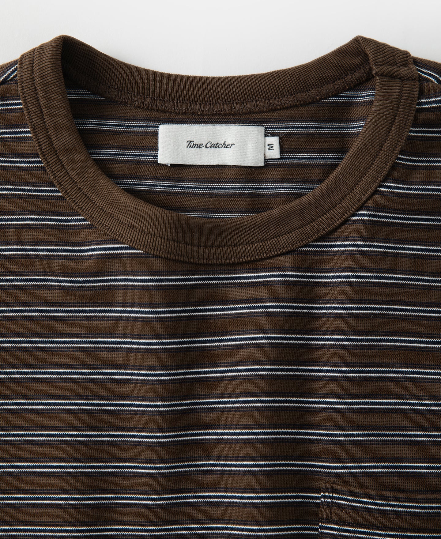 Heavyweight Cotton Striped Pocket T-Shirt - Coffee