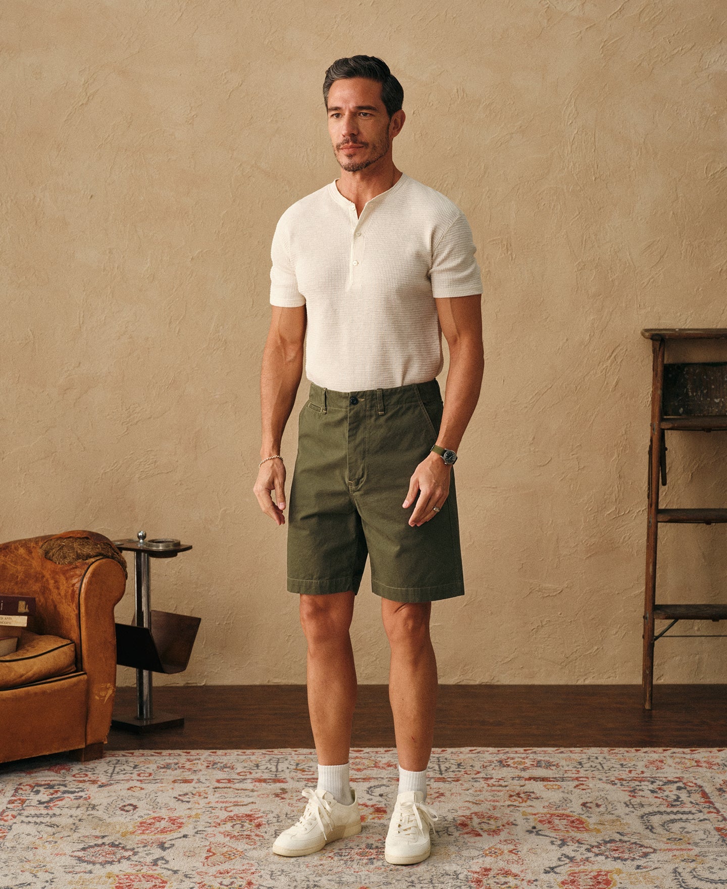 1930s Washed Officer Chino Shorts - Olive