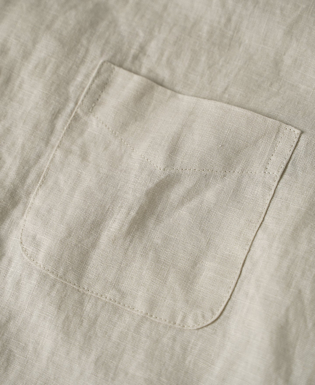 1950s Italian Collar Linen Short Sleeve Shirt - Beige