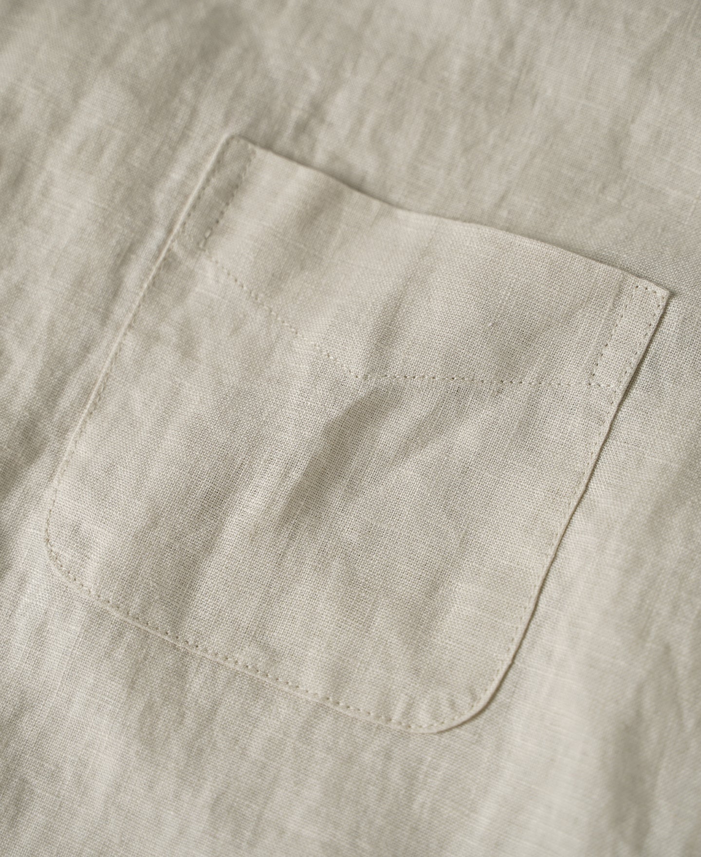 1950s Italian Collar Linen Short Sleeve Shirt - Beige