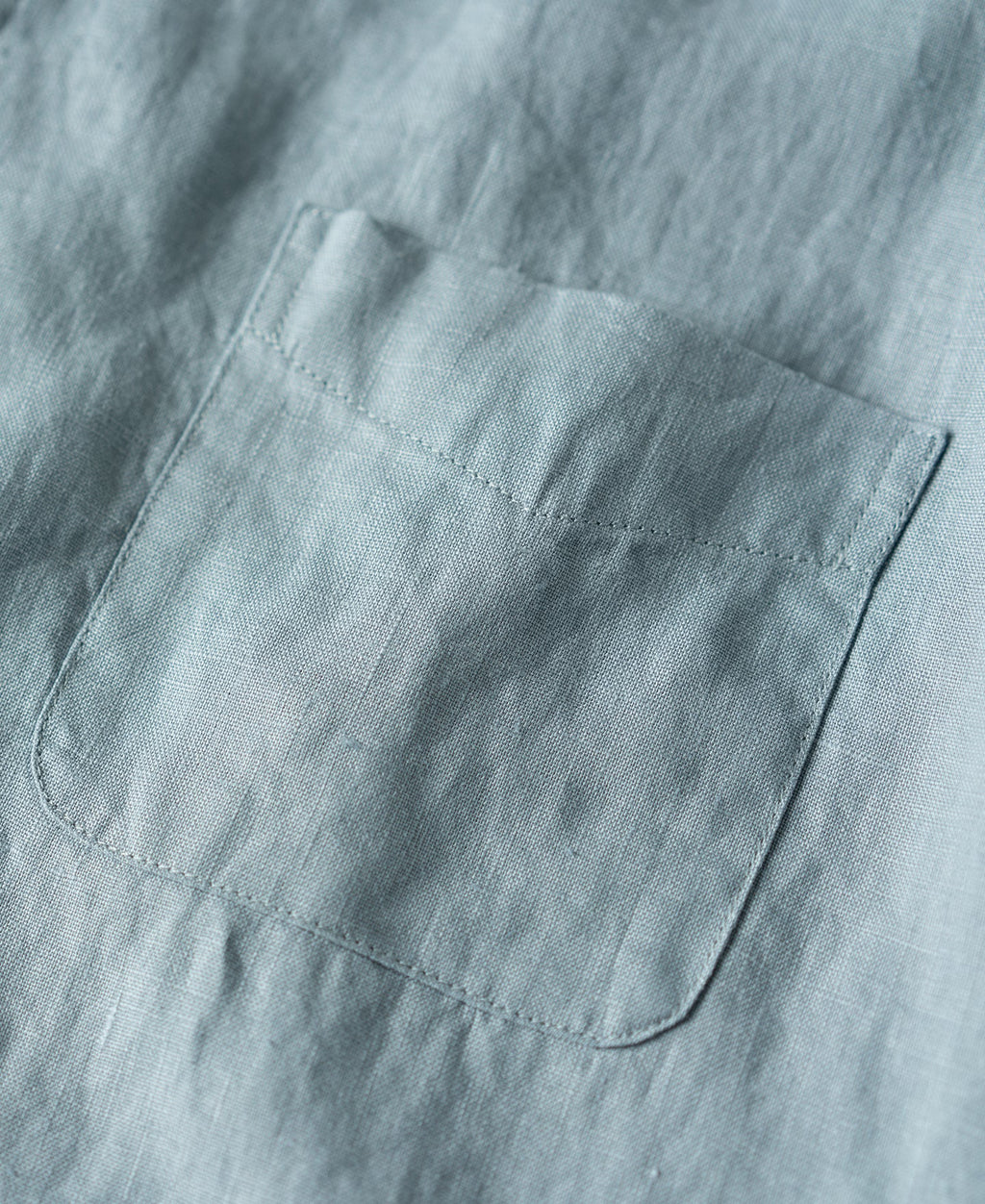 1950s Italian Collar Linen Short Sleeve Shirt - Light Blue