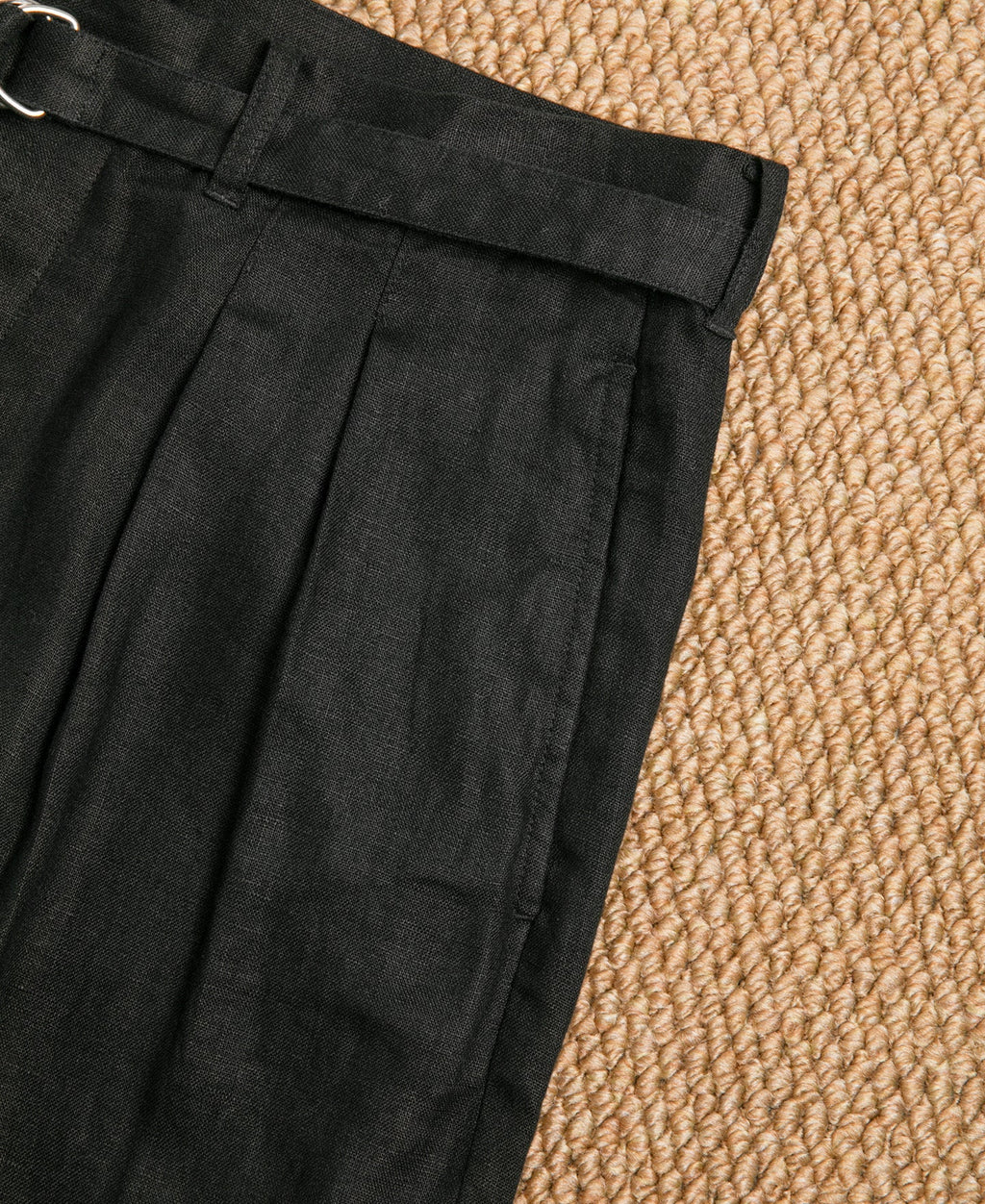 Linen Double Pleated Trousers - Black