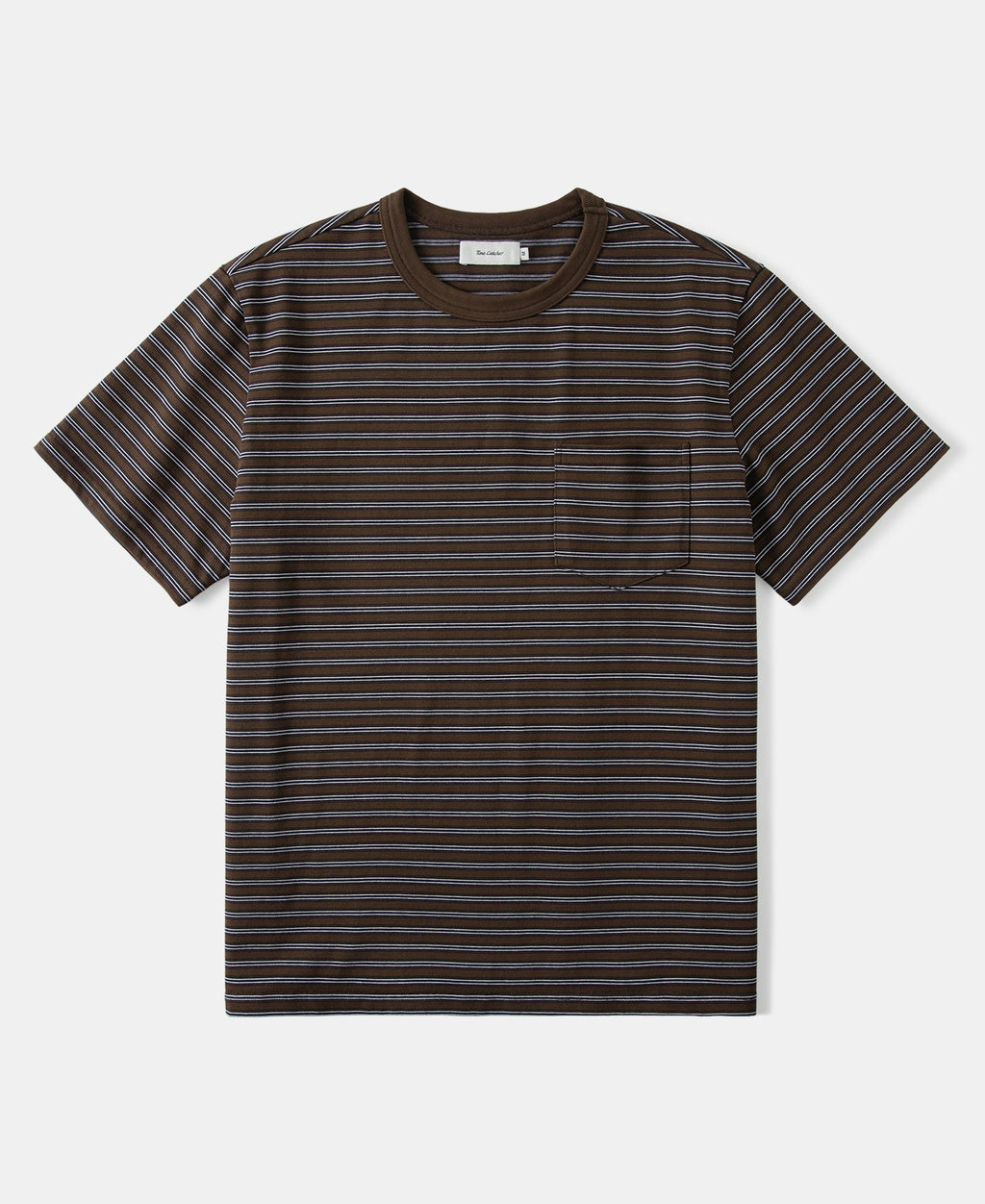 Heavyweight Cotton Striped Pocket T-Shirt - Coffee