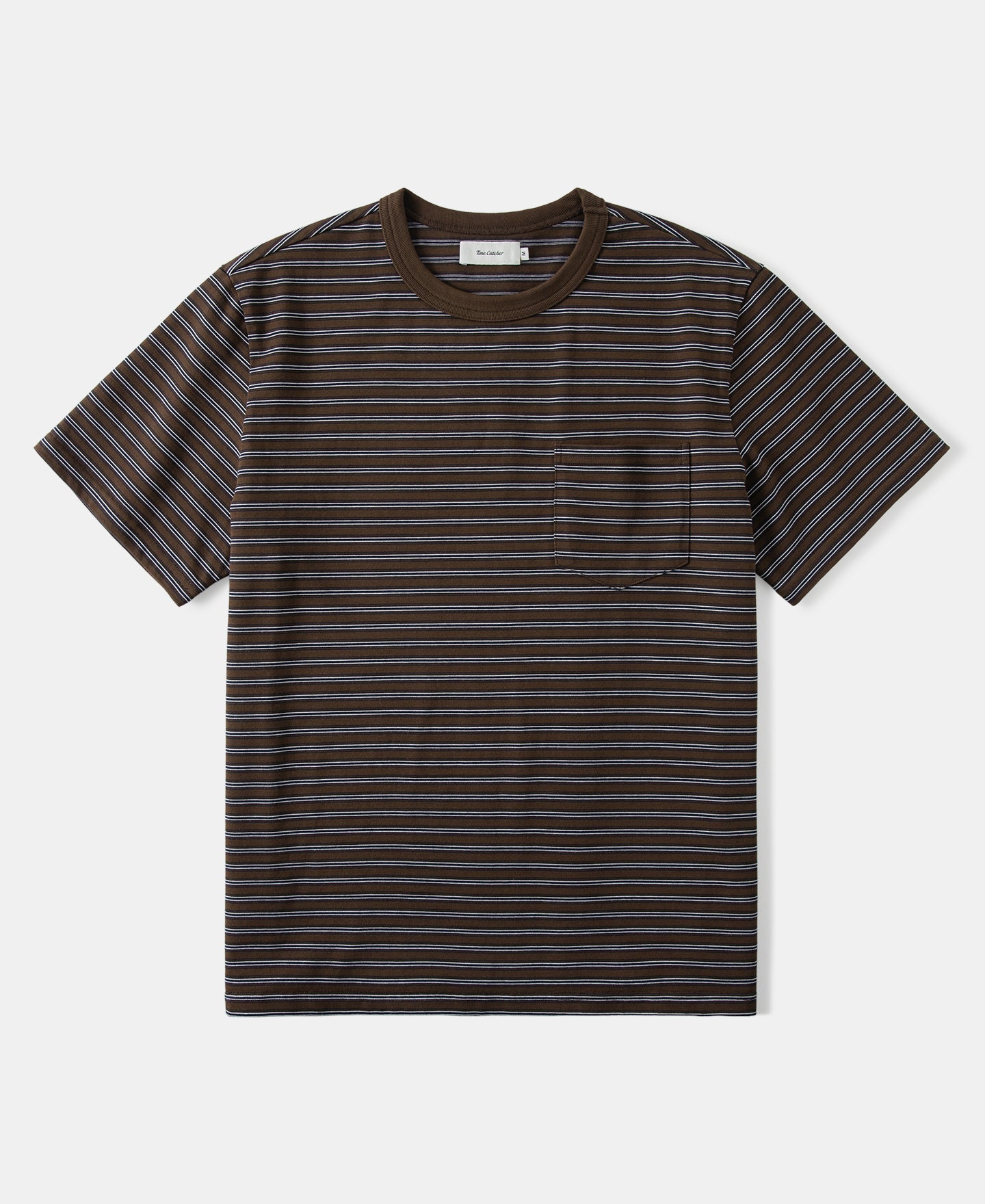 Heavyweight Cotton Striped Pocket T-Shirt - Coffee