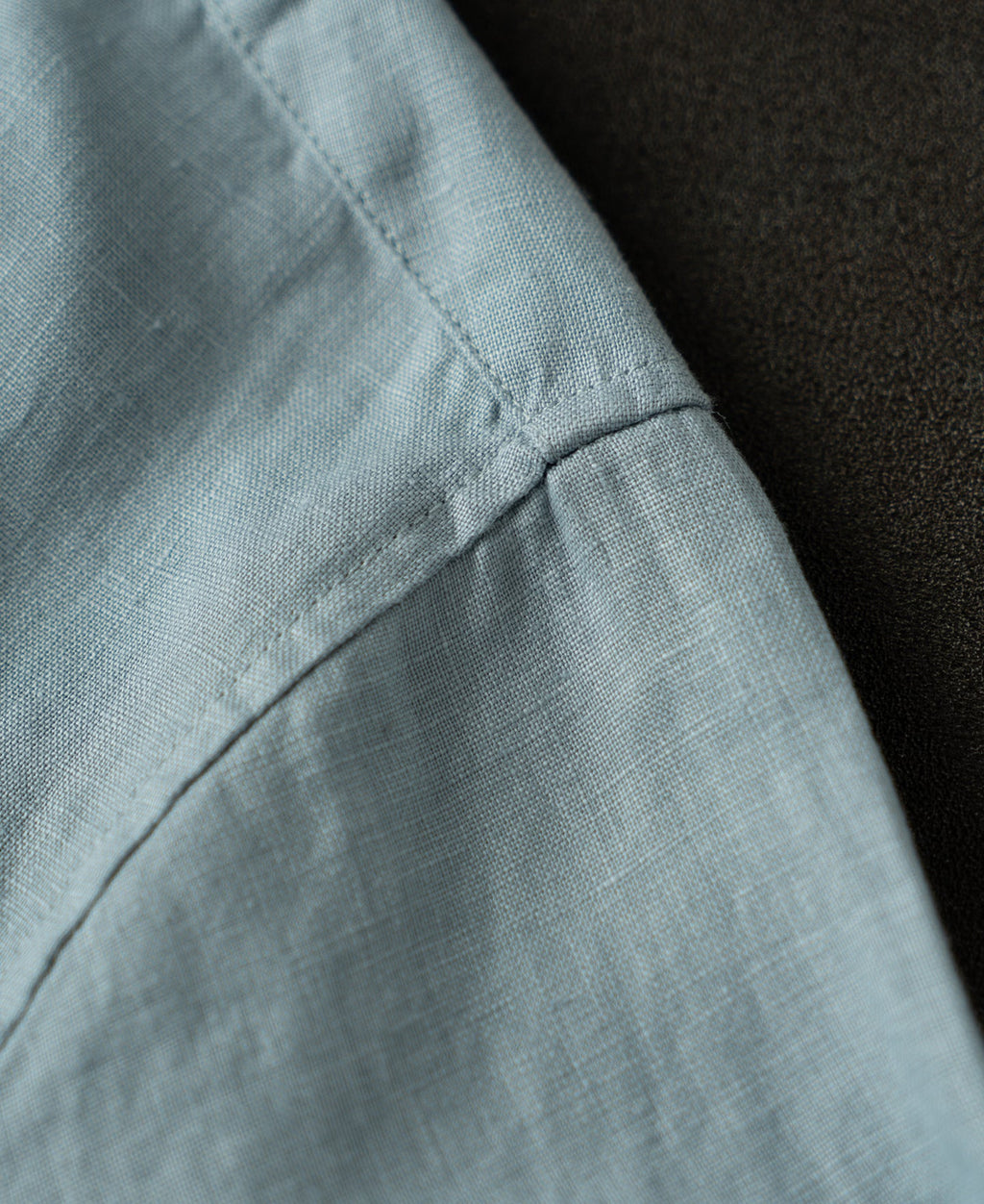 1950s Italian Collar Long Sleeve Linen Shirt - Light Blue