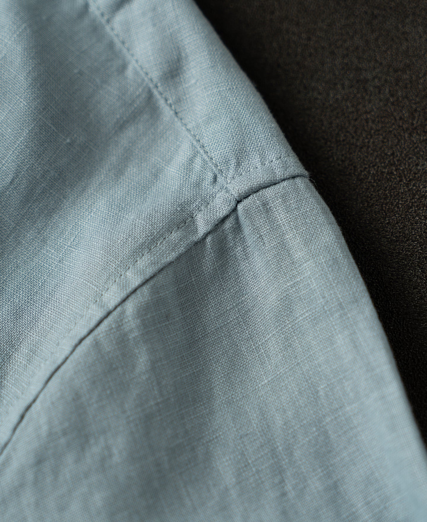 1950s Italian Collar Long Sleeve Linen Shirt - Light Blue