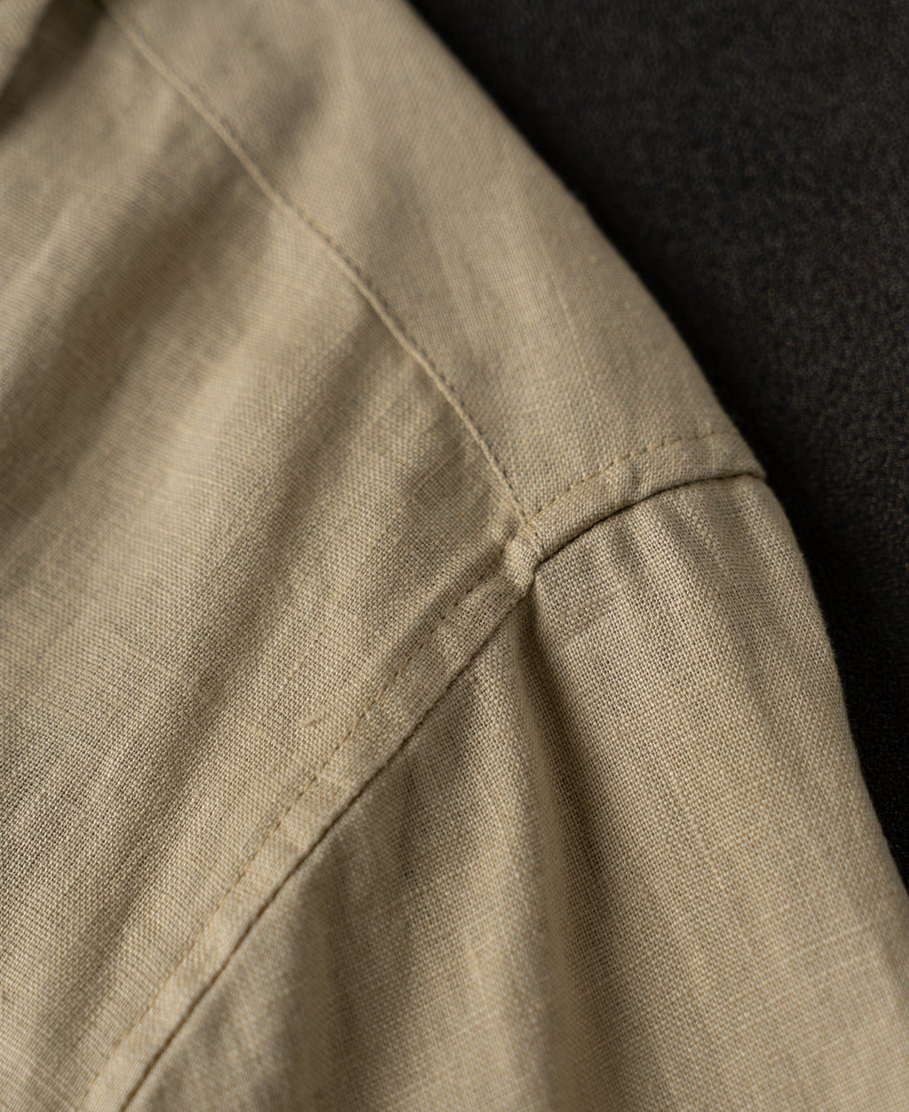 1950s Italian Collar Long Sleeve Linen Shirt - Light Coffee