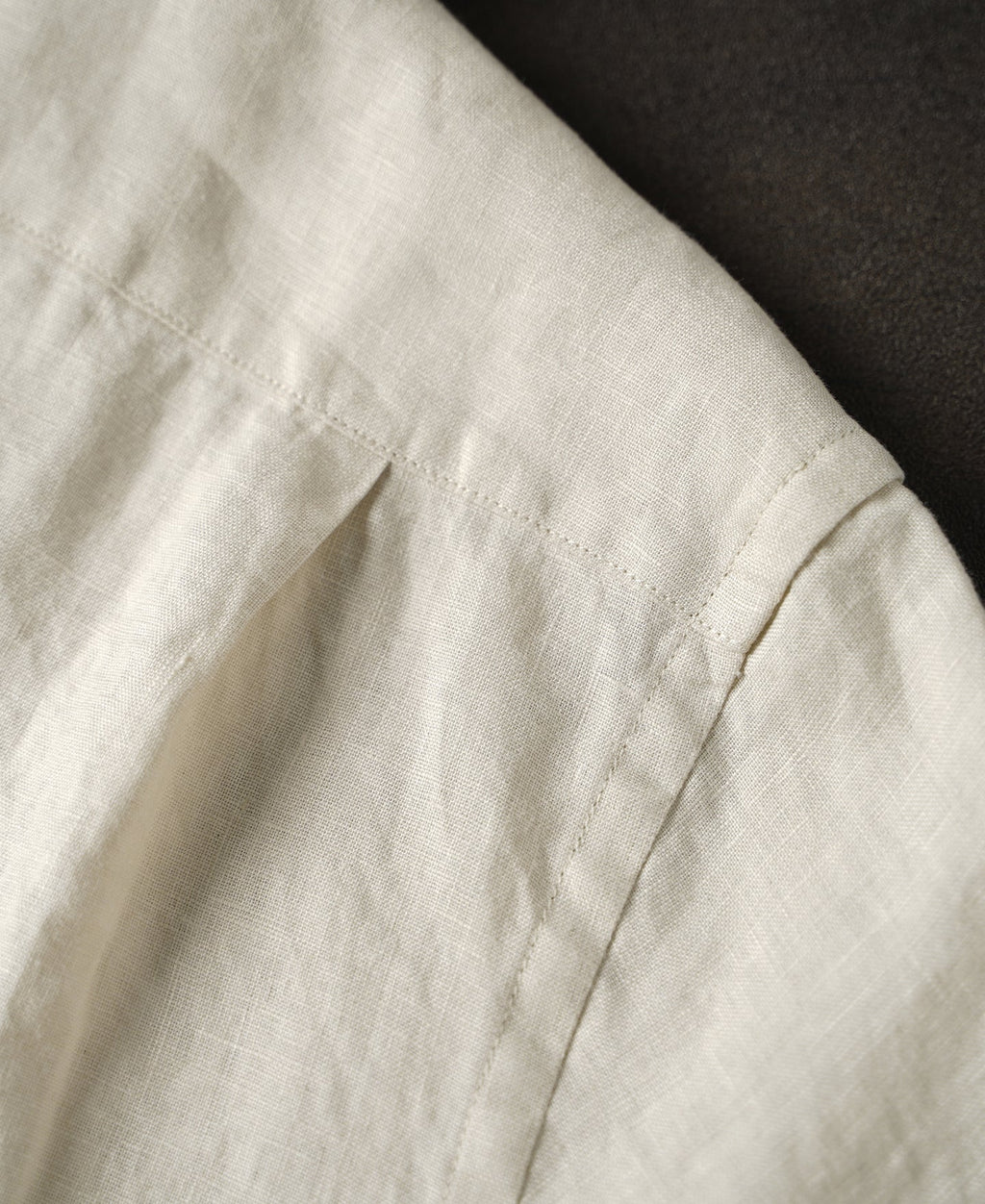 1950s Italian Collar Linen Short Sleeve Shirt - Beige