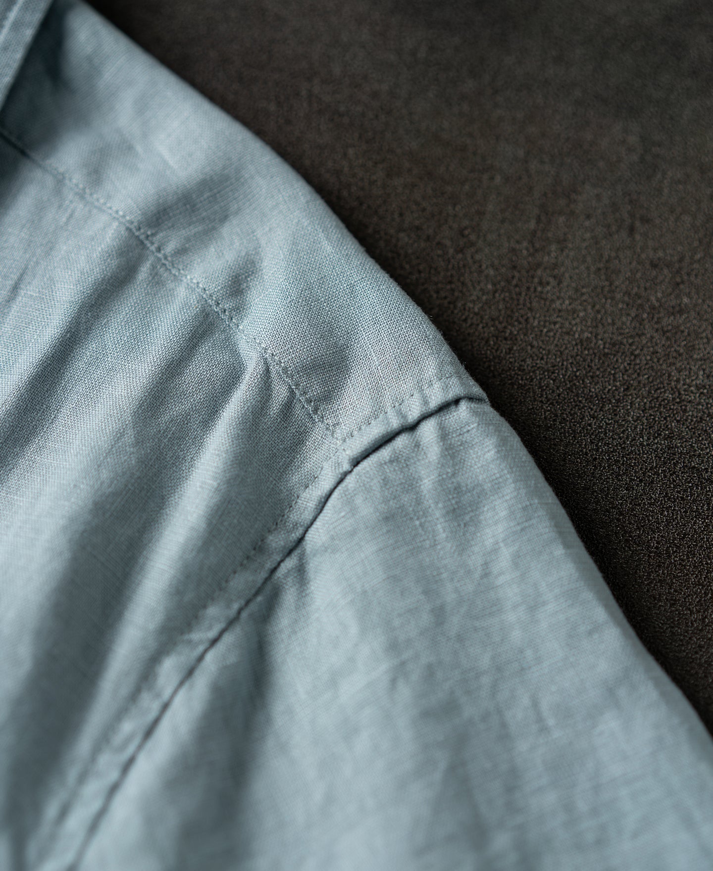 1950s Italian Collar Linen Short Sleeve Shirt - Light Blue