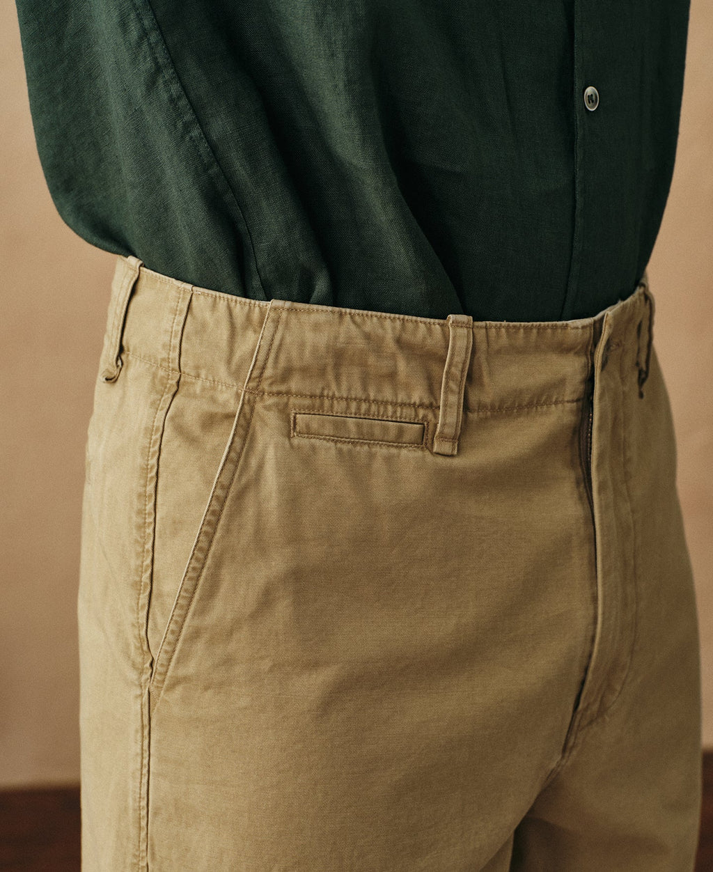 1930s Washed Officer Chino Shorts - Khaki