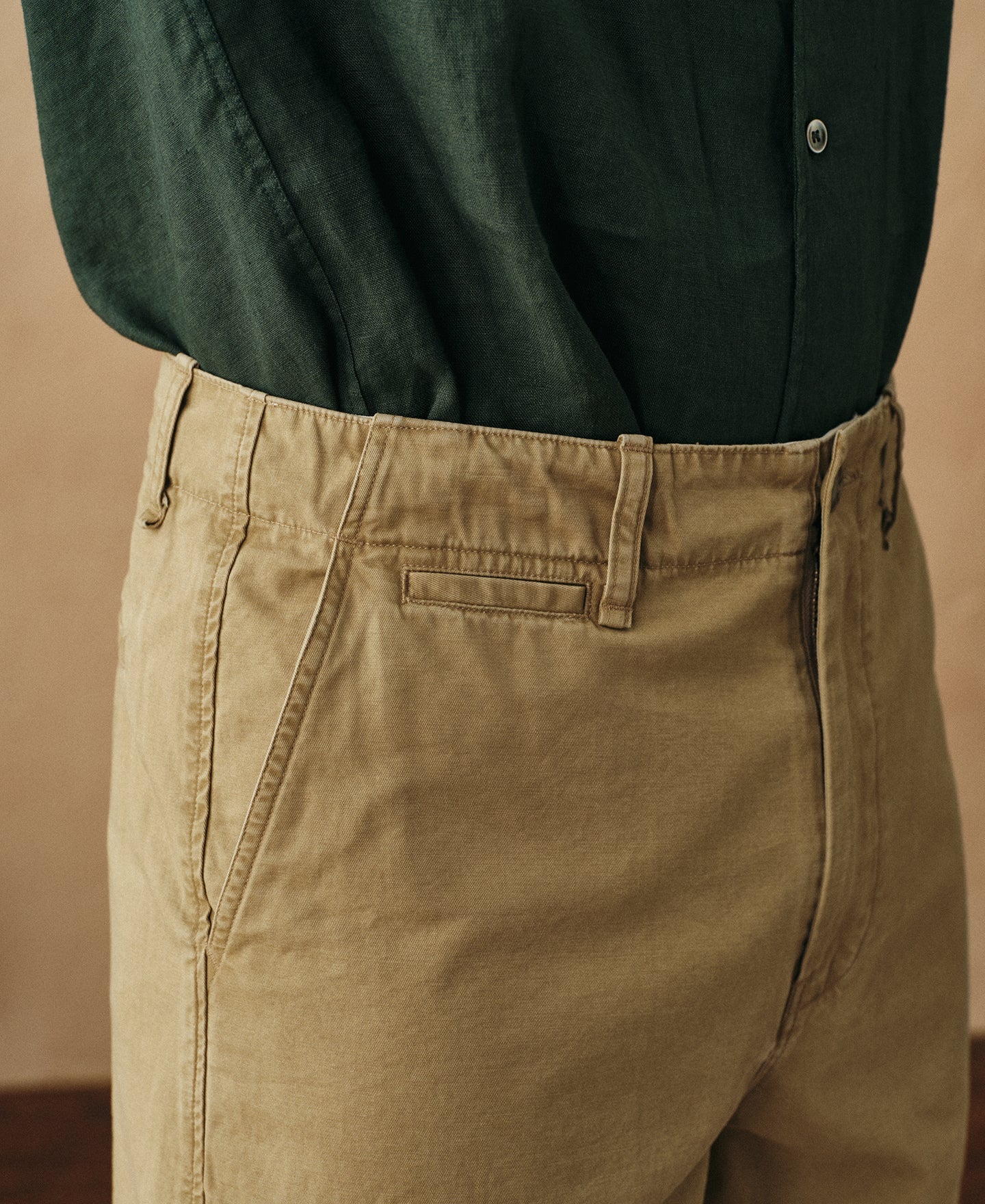 1930s Washed Officer Chino Shorts - Khaki