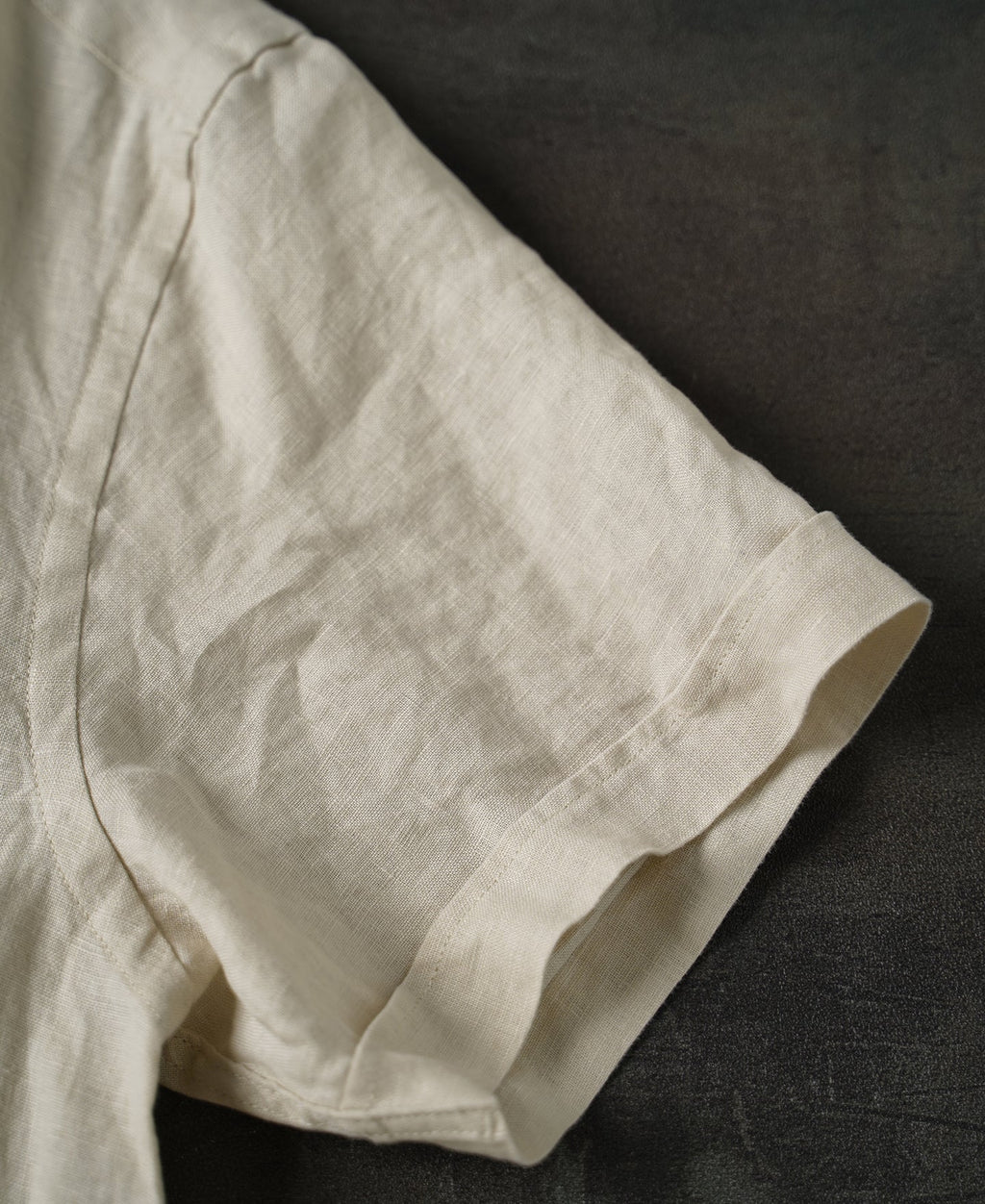 1950s Italian Collar Linen Short Sleeve Shirt - Beige
