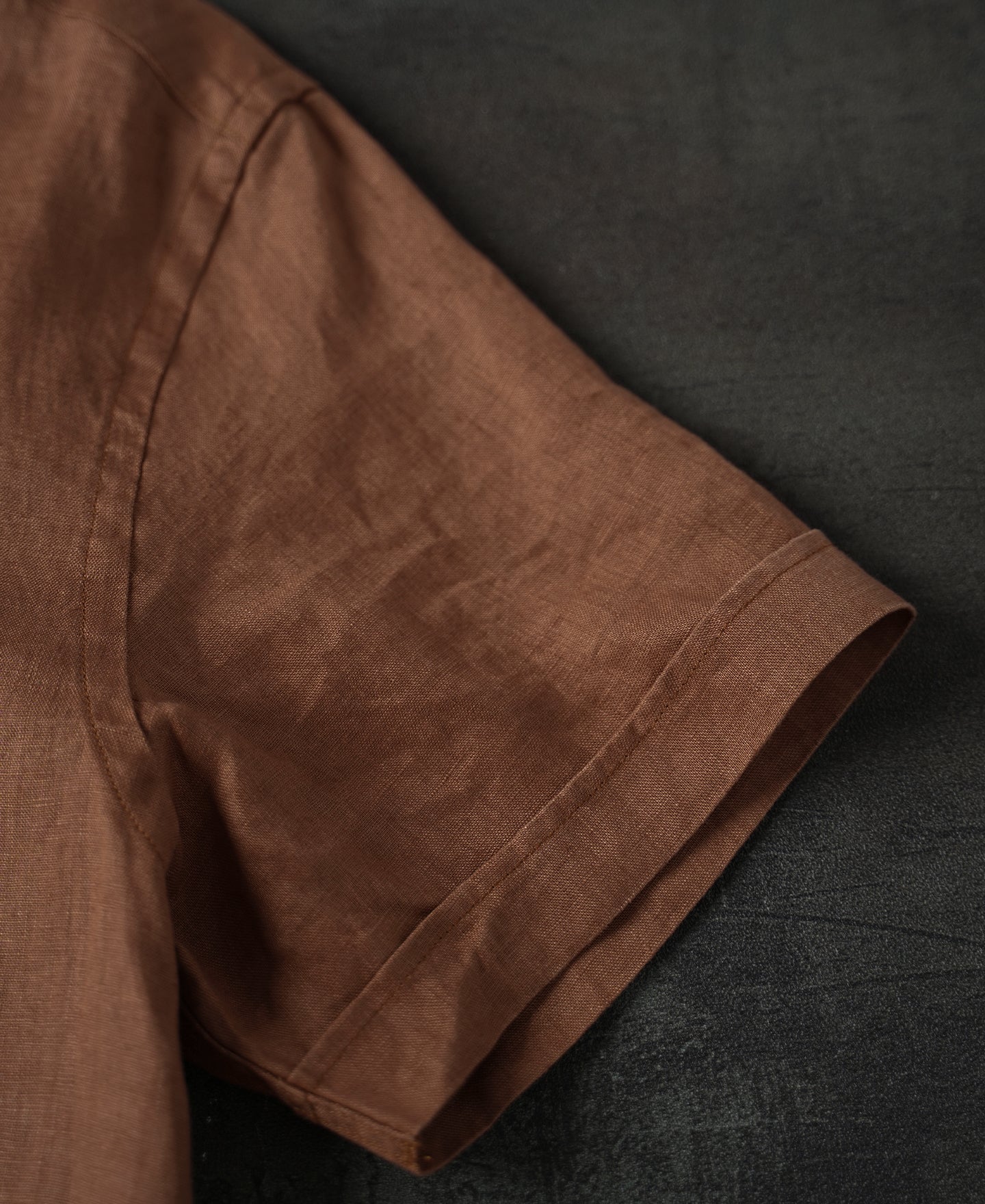 1950s Italian Collar Linen Short Sleeve Shirt - Brown