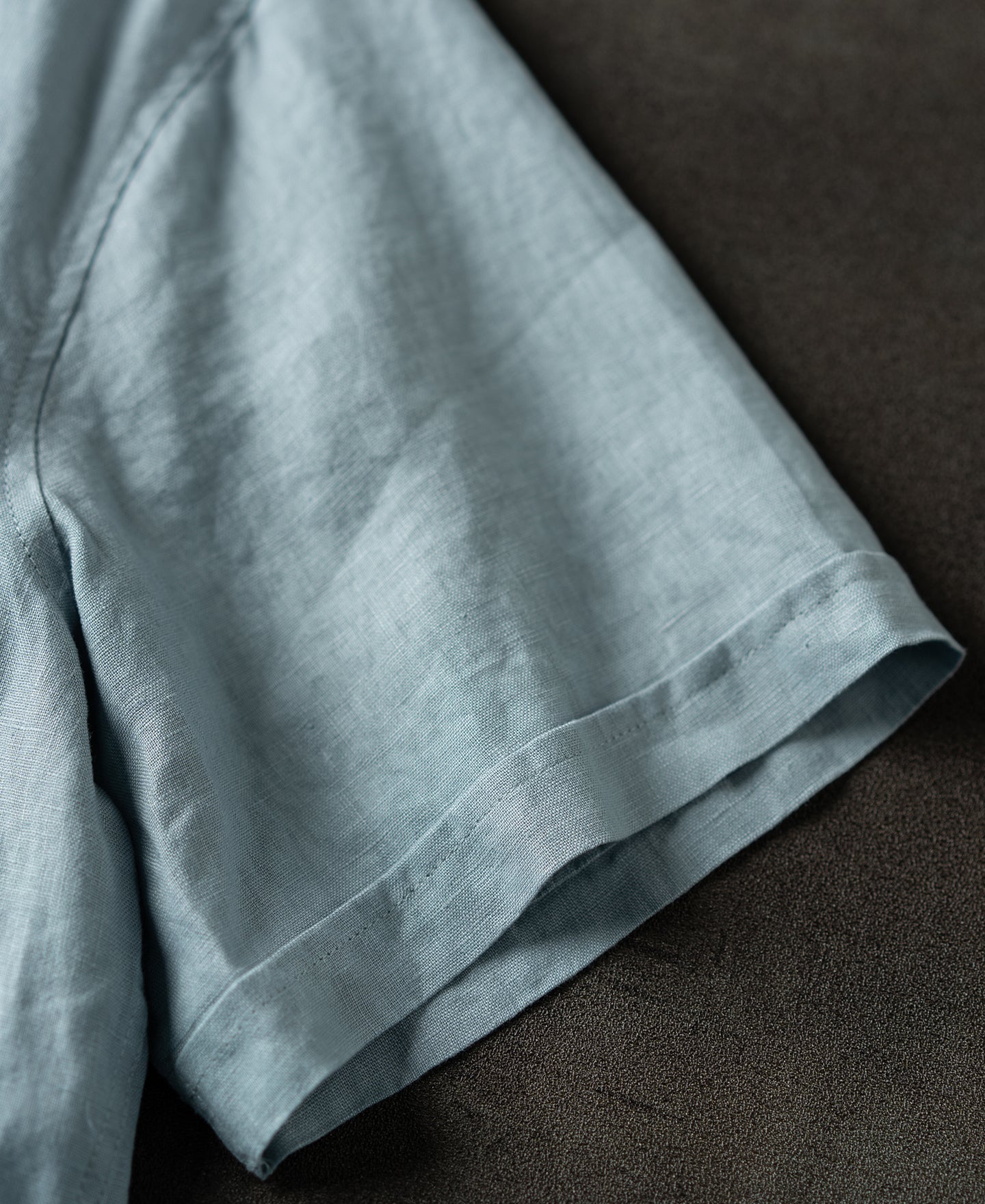 1950s Italian Collar Linen Short Sleeve Shirt - Light Blue