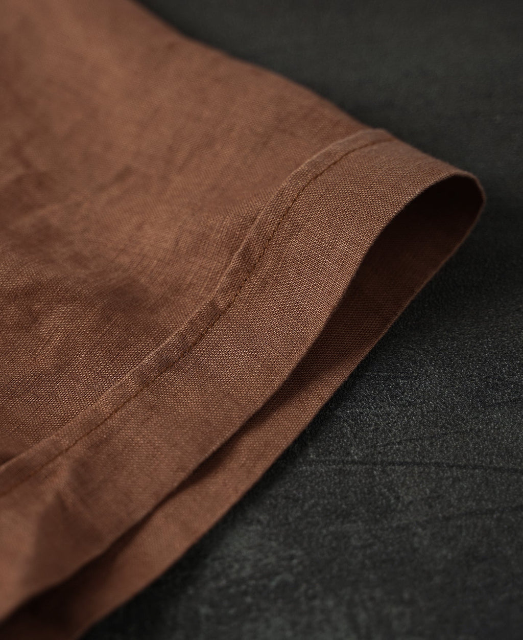 1950s Italian Collar Linen Short Sleeve Shirt - Brown