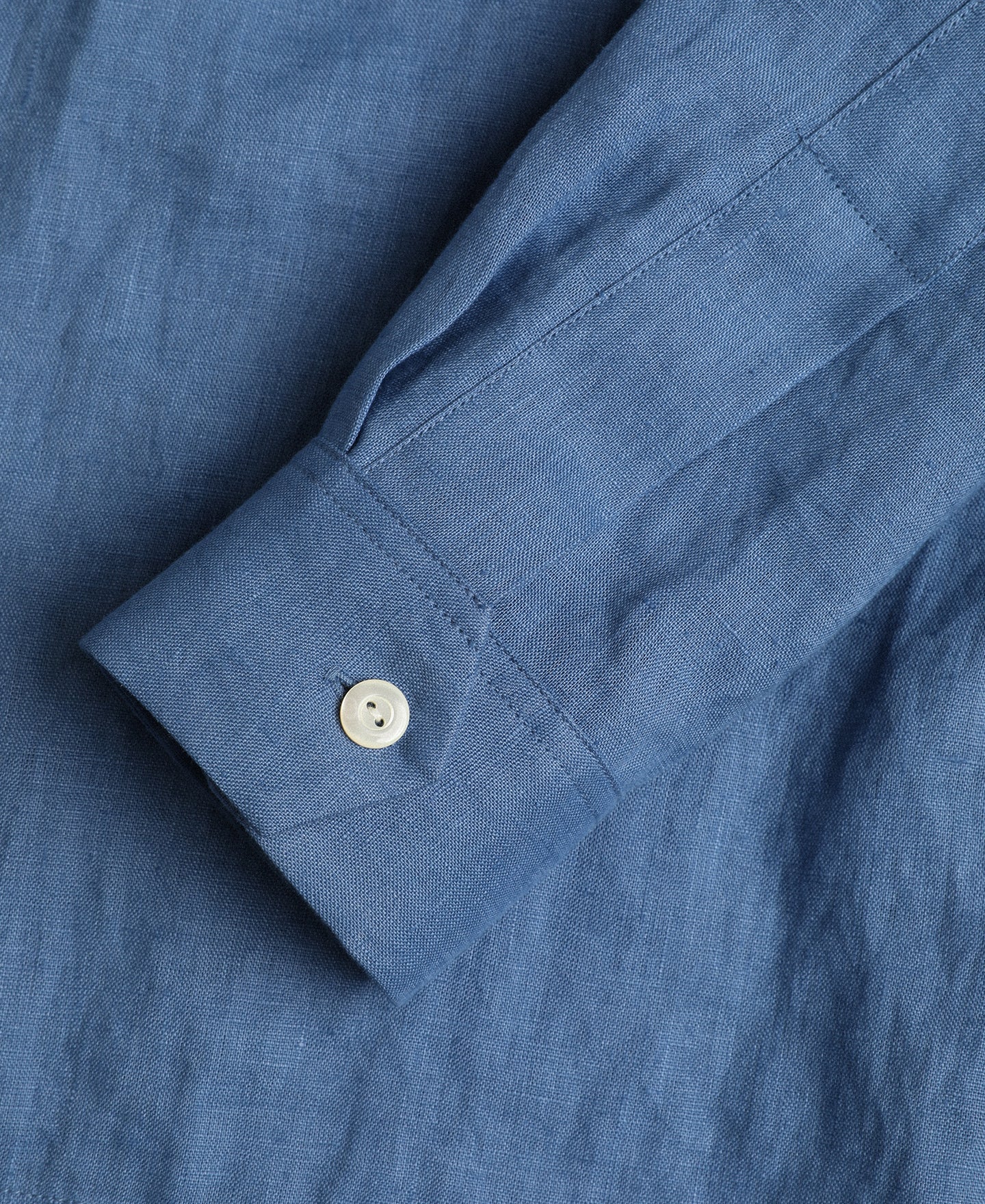 Cuban Collar Linen Shirt - Blue
