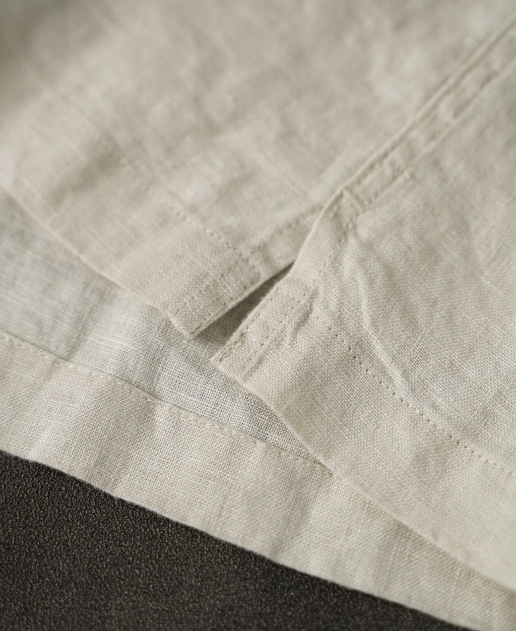 1950s Italian Collar Linen Short Sleeve Shirt - Beige