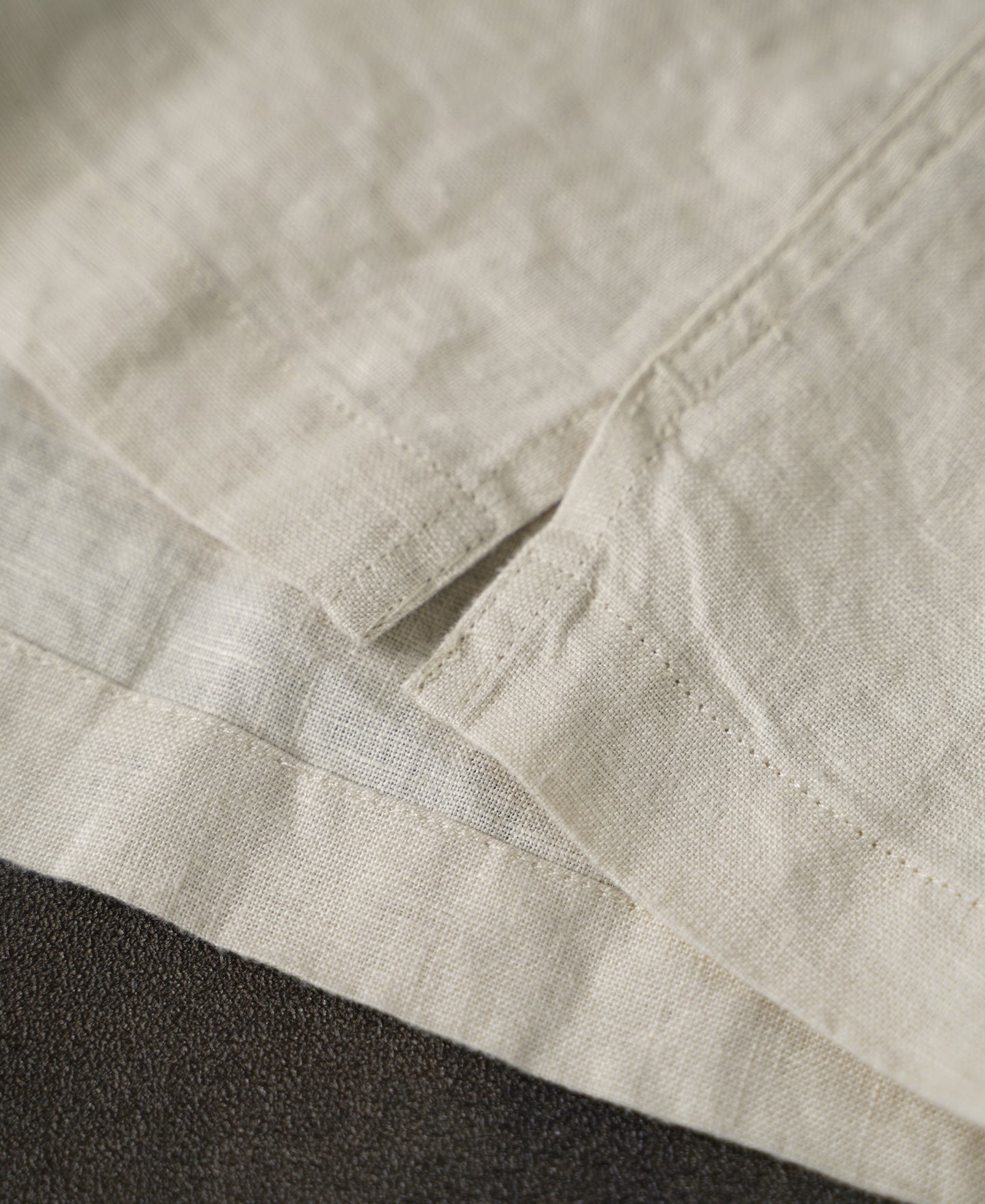 1950s Italian Collar Linen Short Sleeve Shirt - Beige