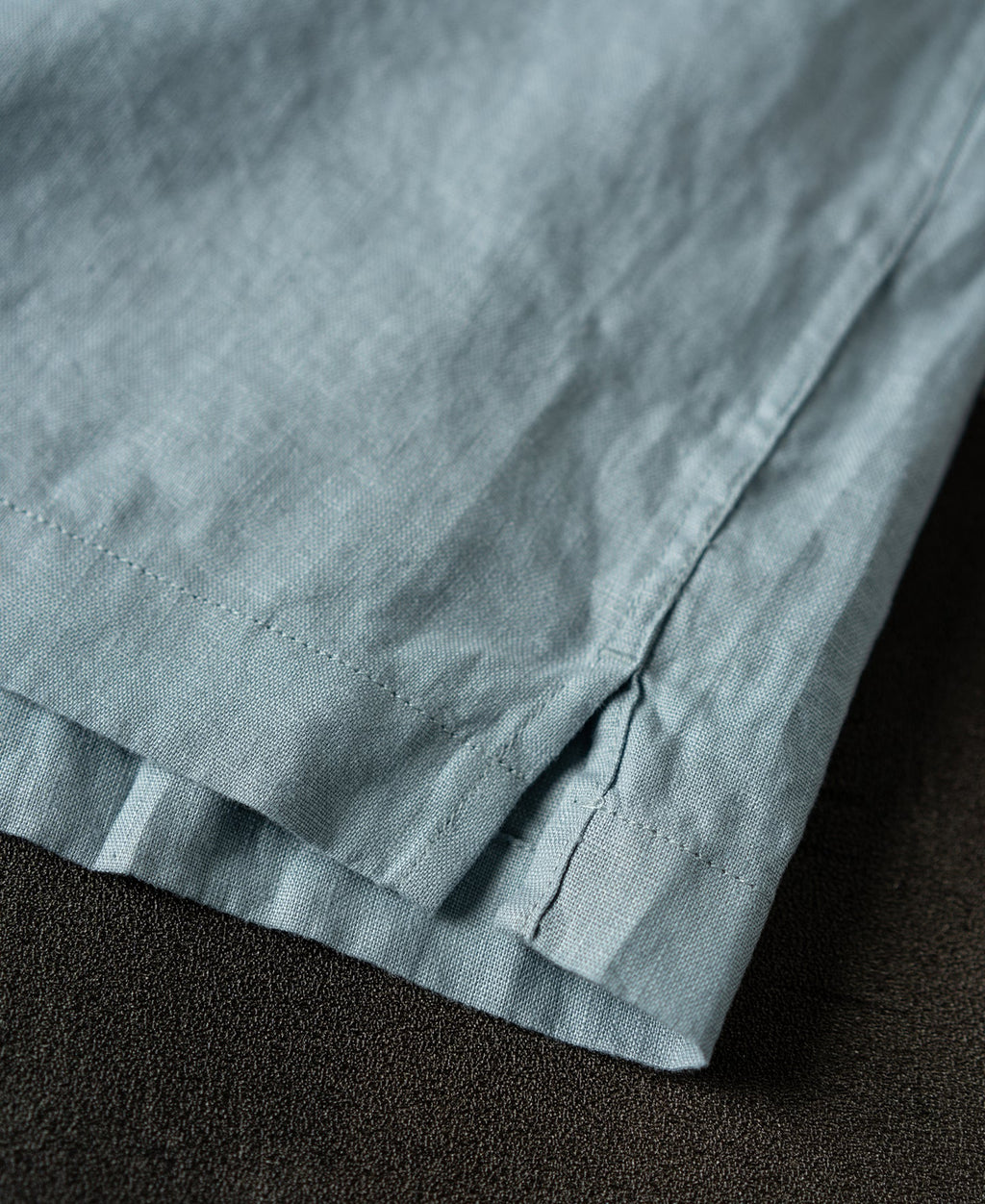 1950s Italian Collar Linen Short Sleeve Shirt - Light Blue