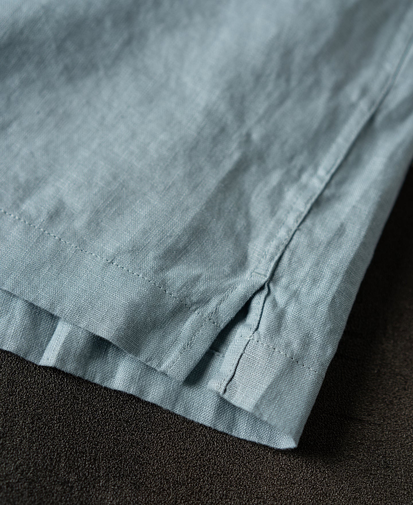 1950s Italian Collar Linen Short Sleeve Shirt - Light Blue