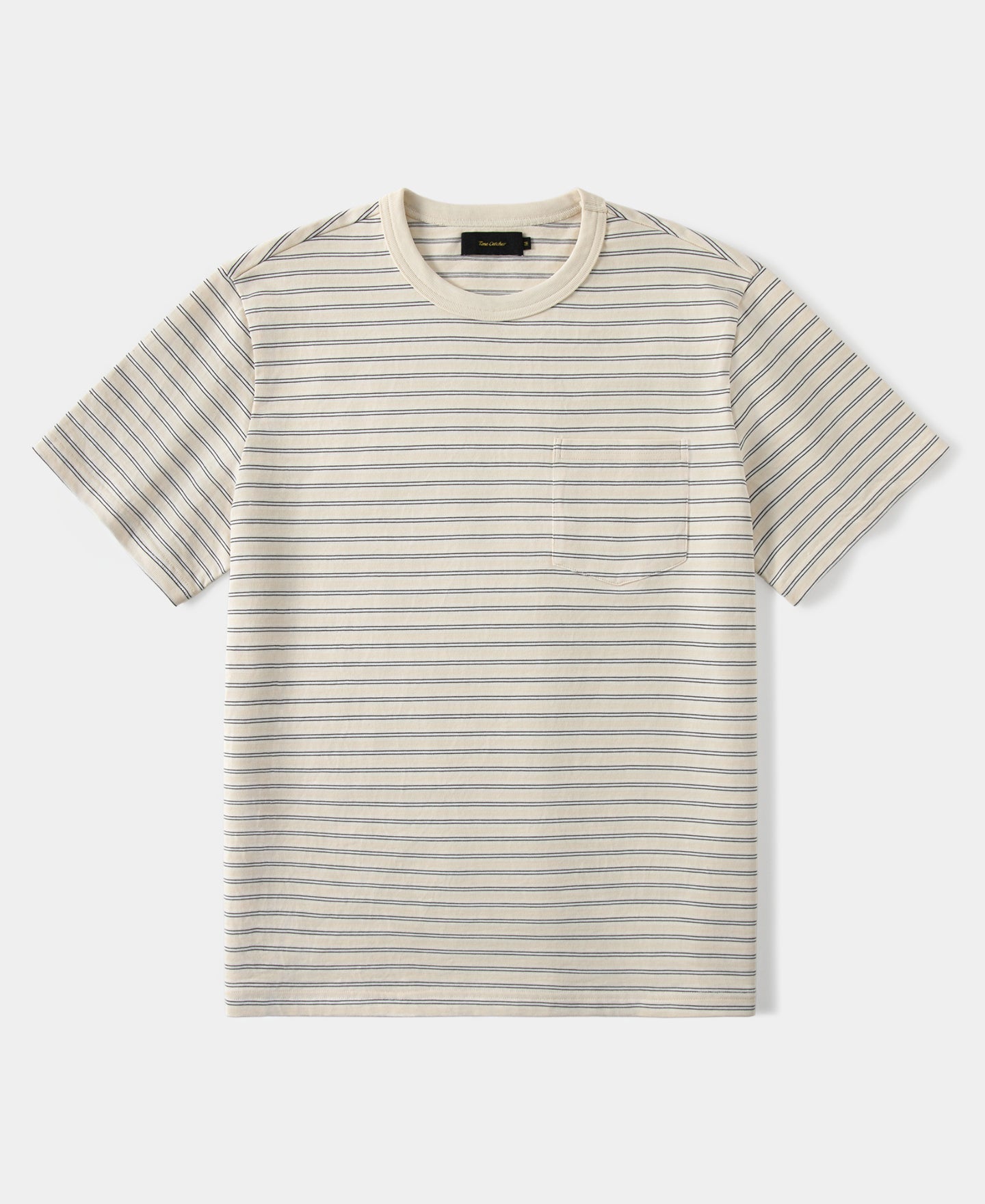 Heavyweight Cotton Striped Pocket T-Shirt - Apricot