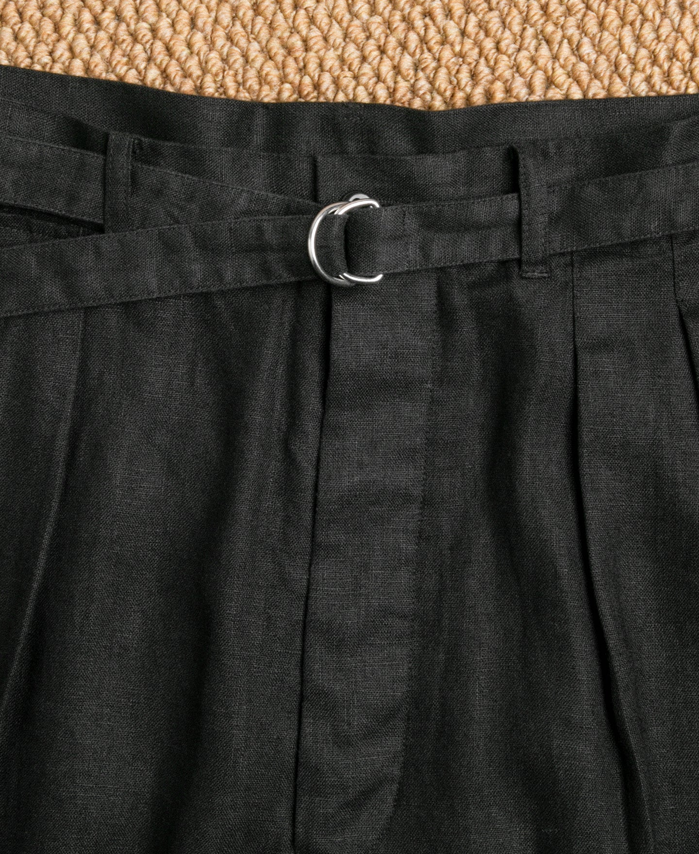 Linen Double Pleated Trousers - Black